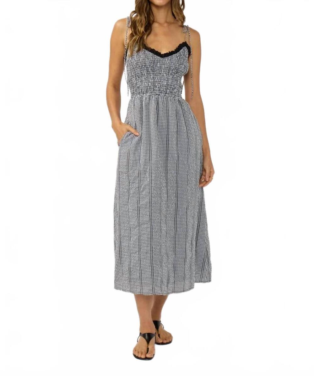 NEW LOVESTITCH women's smocked gingham midi dress in black